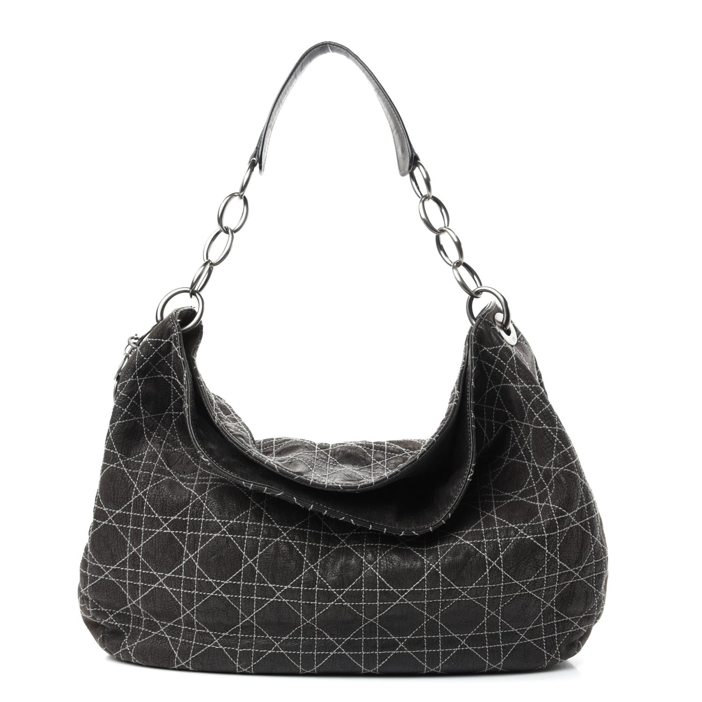 Goatskin Cannage Medium Lady Dior Hobo Gray