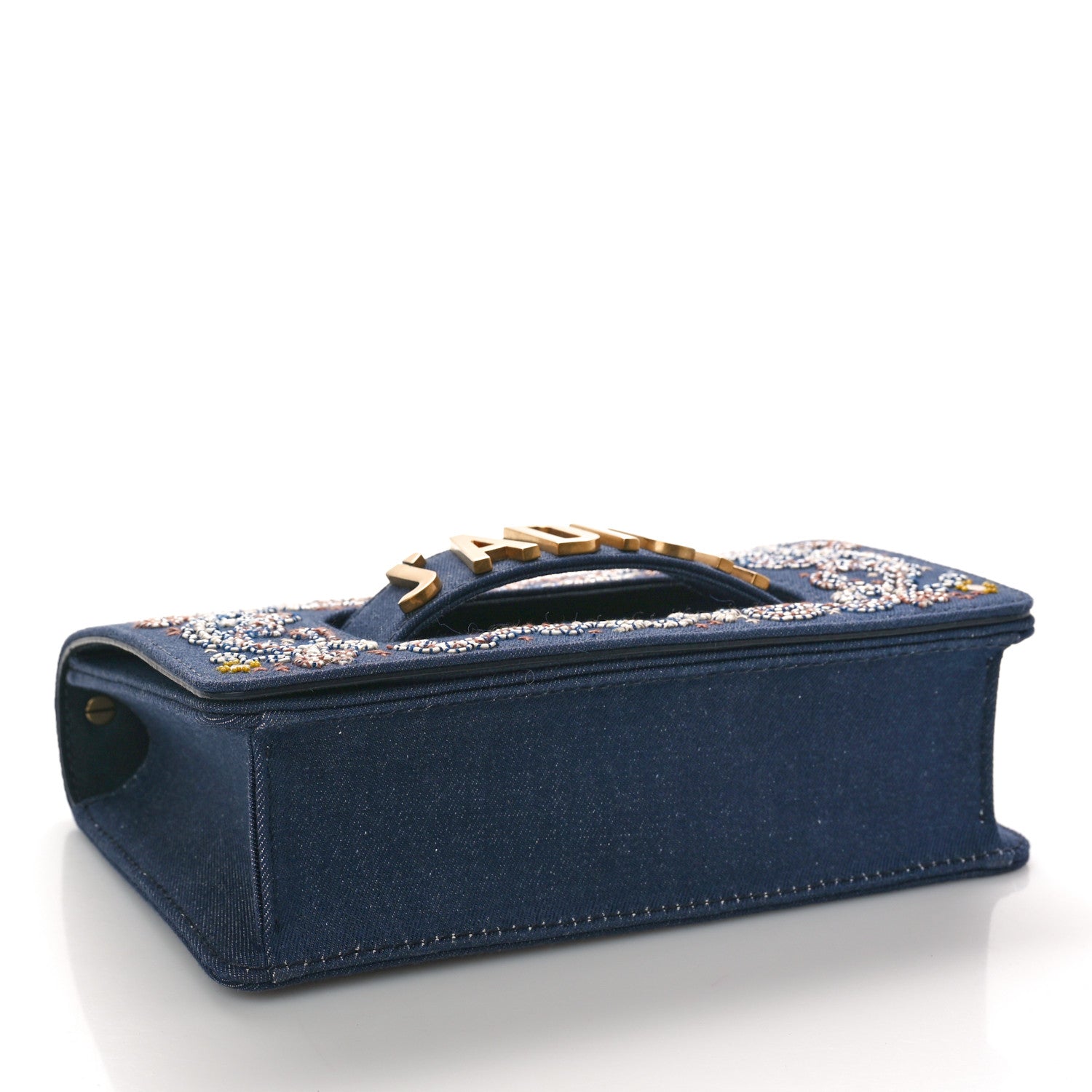 Christian Dior CHRISTIAN DIOR Denim Bead Embroidered J'Adior Chain Flap Bag Blue Multicolor 4 of 8