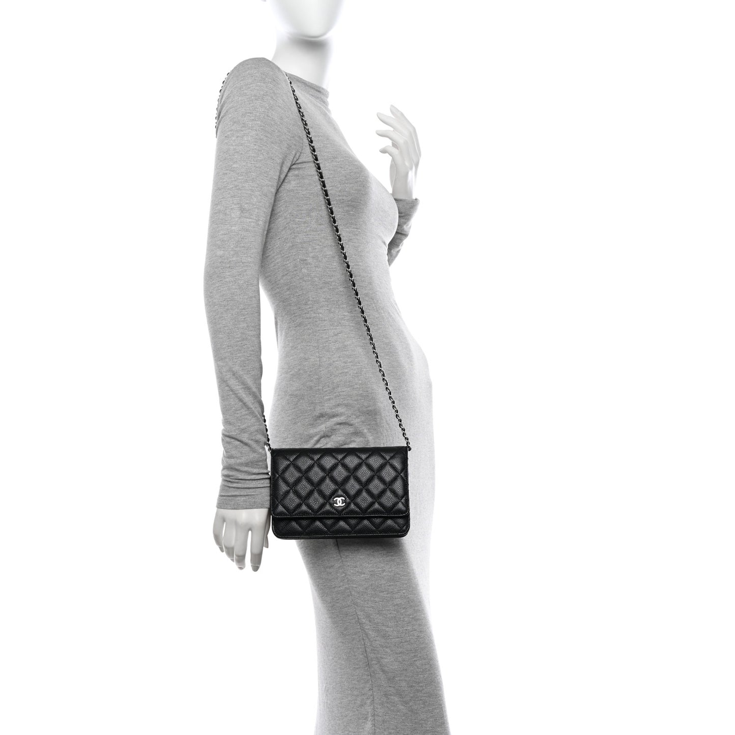 Caviar Quilted Wallet on Chain WOC Black