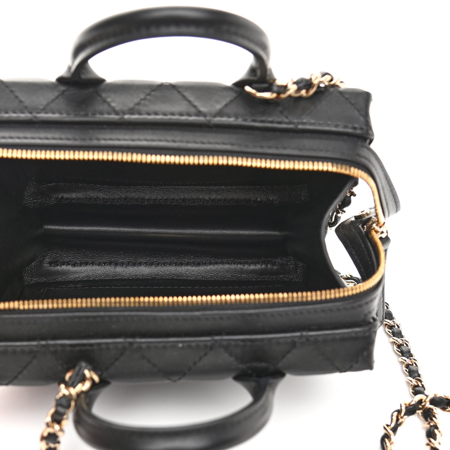 Calfskin Quilted Small Studded Square Vanity Case Black