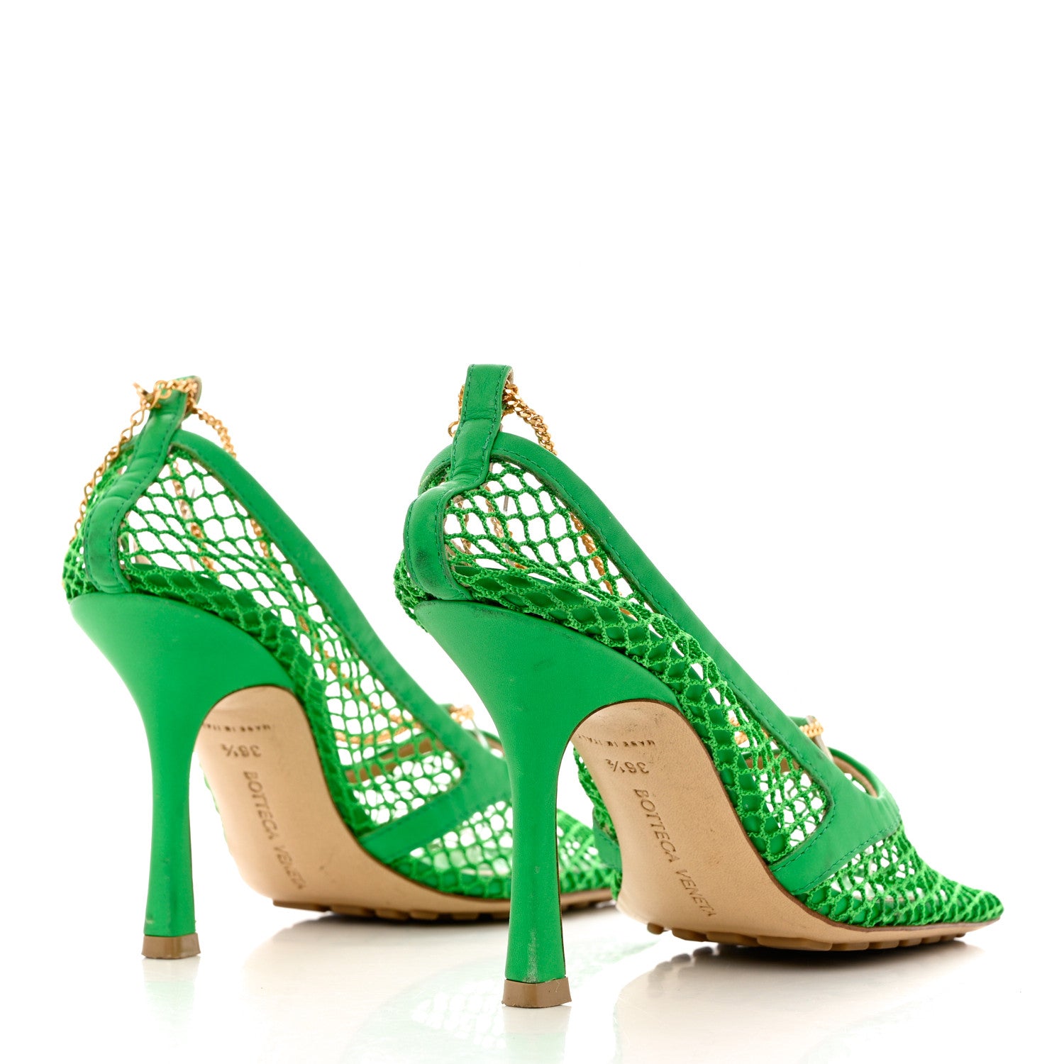Bottega Veneta Mesh Calfskin Stretch Chain Strap 90mm Pumps 36.5 Parakeet 4 of 10