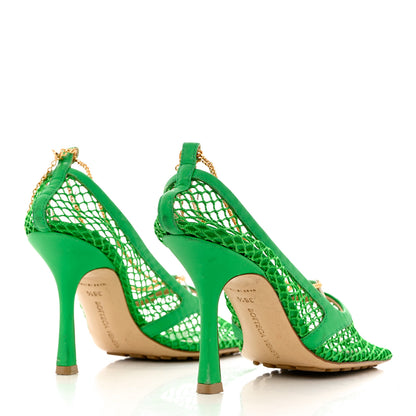 Bottega Veneta Mesh Calfskin Stretch Chain Strap 90mm Pumps 36.5 Parakeet 4 of 10