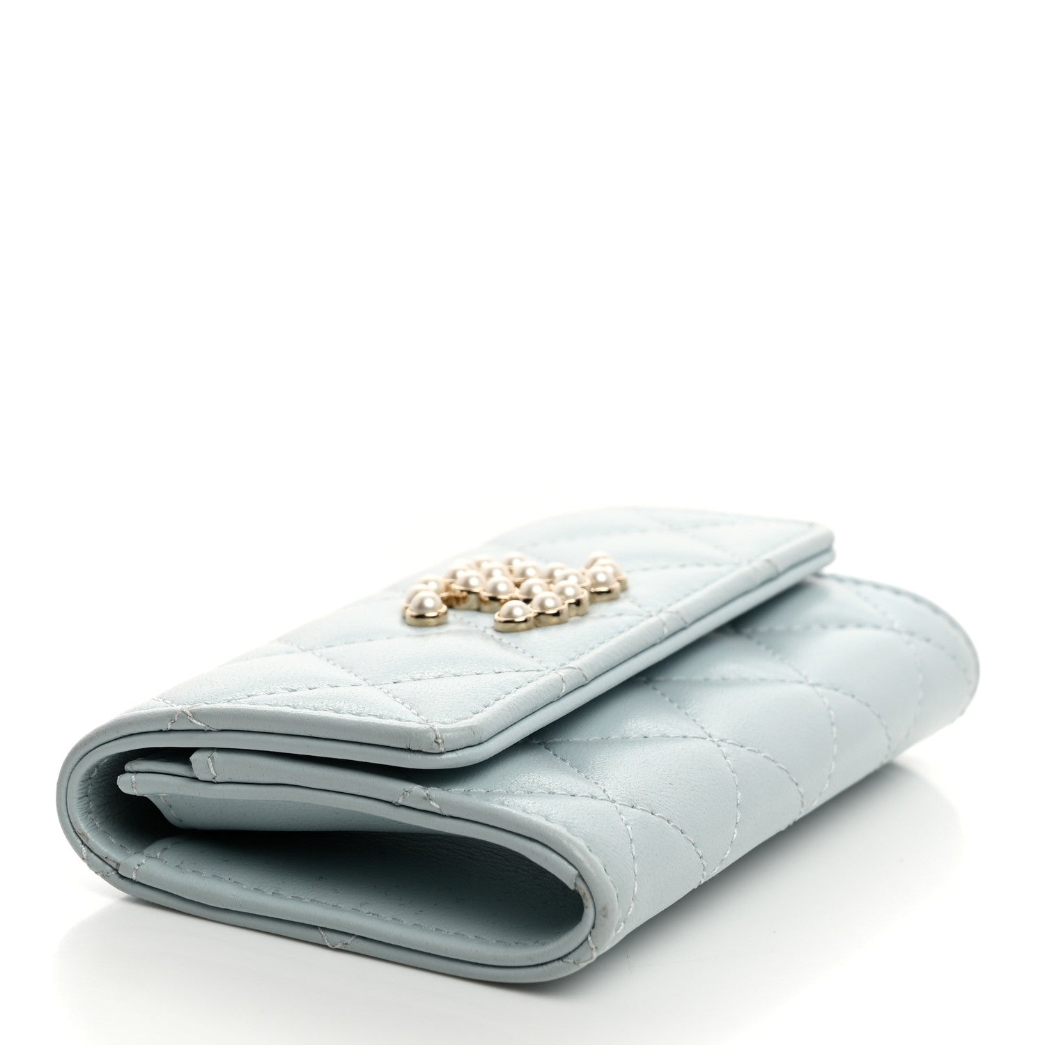 Chanel Lambskin Quilted Pearl CC Chanel Flap Card Holder Light Blue 4 of 9
