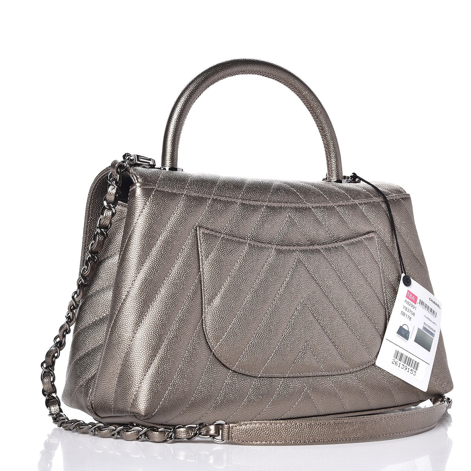 Chanel Metallic Caviar Chevron Quilted Small Coco Handle Flap Light Gold 3 of 8