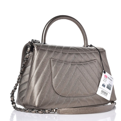 Chanel Metallic Caviar Chevron Quilted Small Coco Handle Flap Light Gold 3 of 8