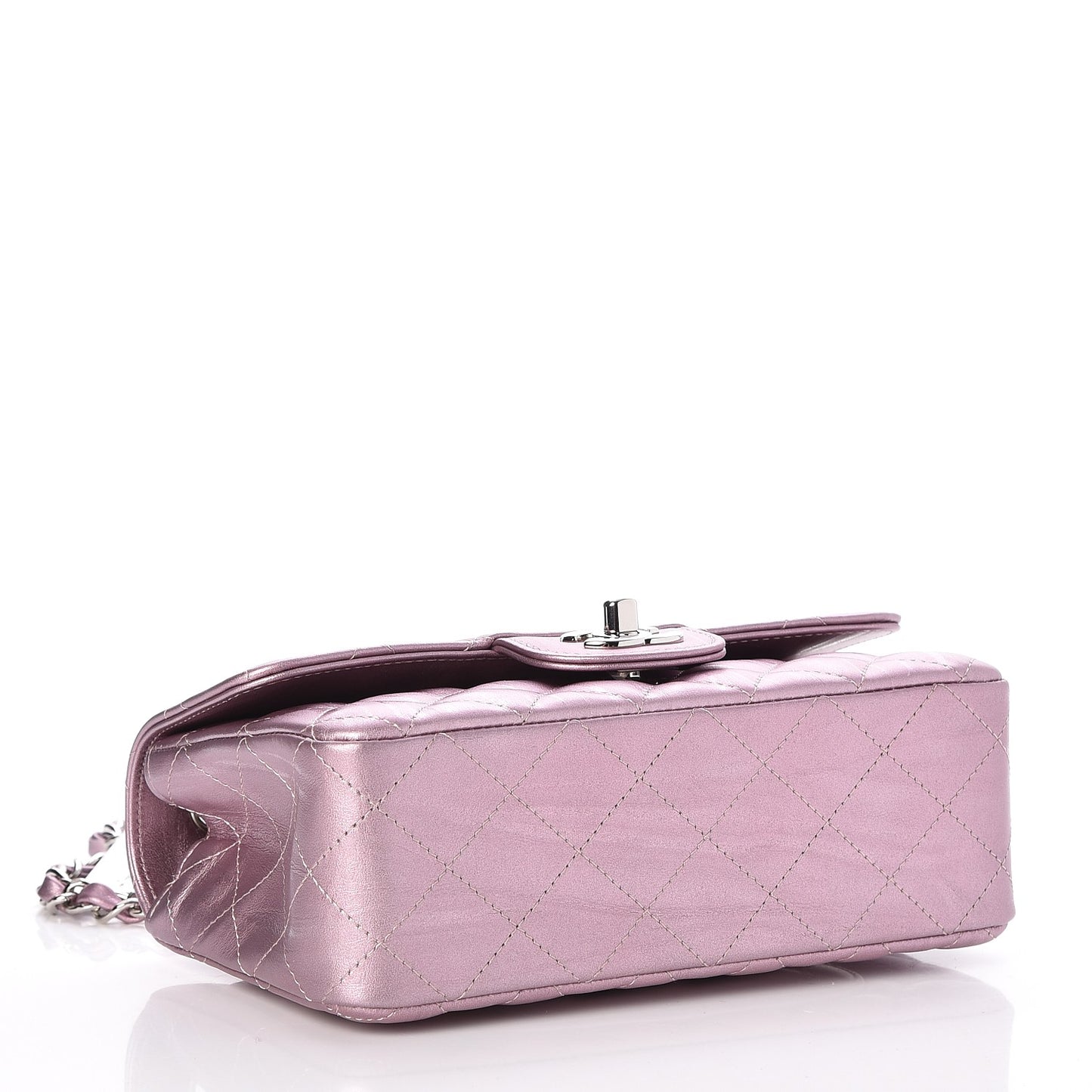 Metallic Calfskin Quilted Mini Rectangular Flap Pink