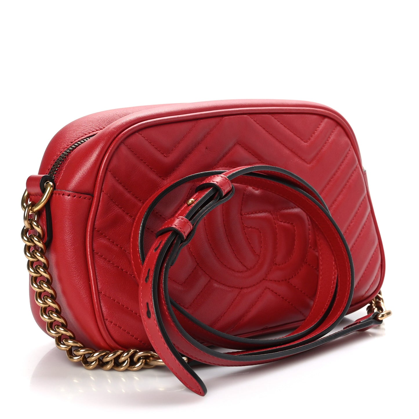 Calfskin Matelasse Small GG Marmont Chain Shoulder Bag Hibiscus Red