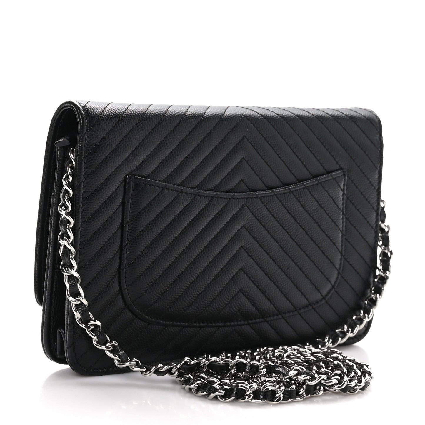 Caviar Chevron Quilted Wallet On Chain WOC Black