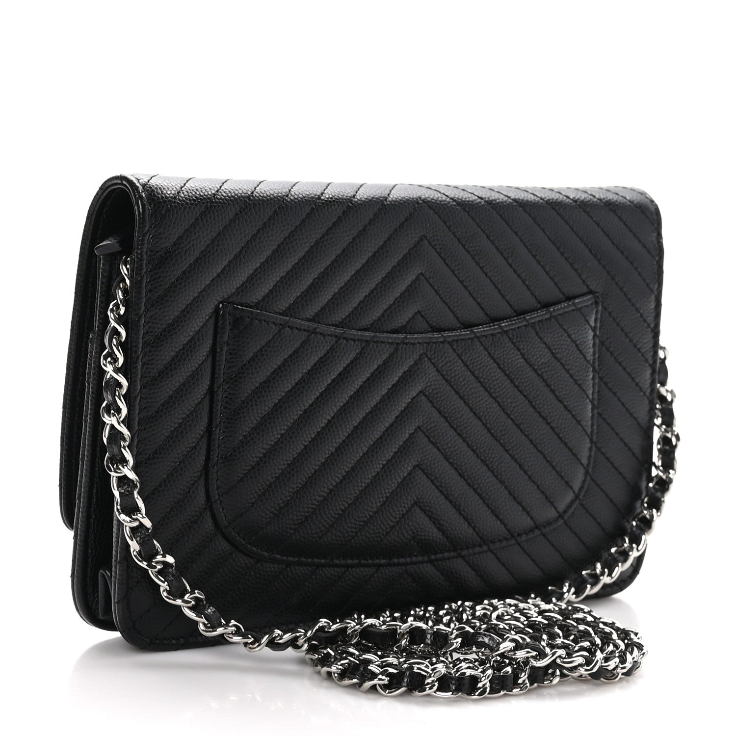Chanel Caviar Chevron Quilted Wallet On Chain WOC Black 3 of 11