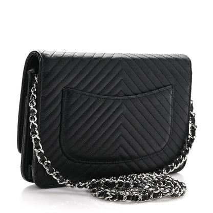 Chanel Caviar Chevron Quilted Wallet On Chain WOC Black 3 of 11