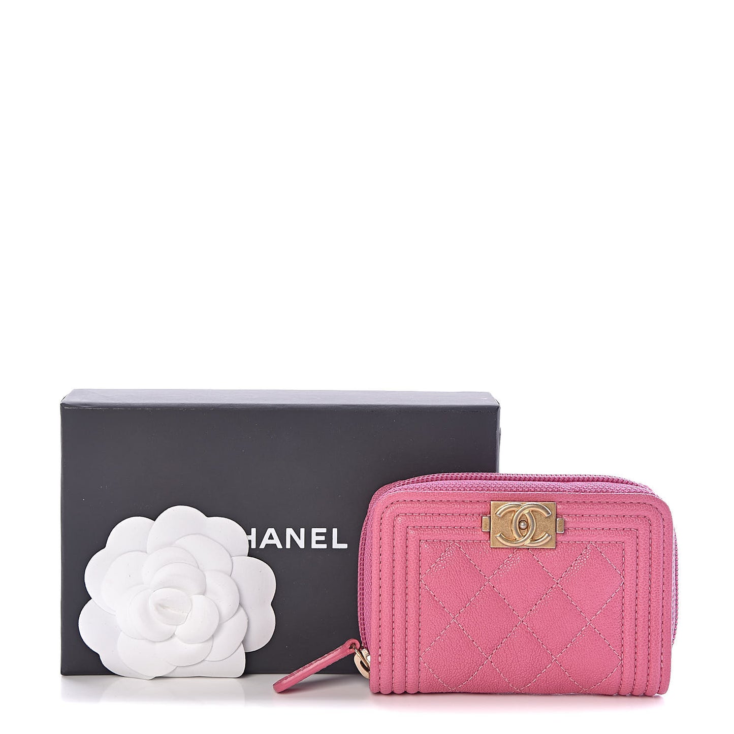 Caviar Quilted Boy Zip Around Coin Purse Wallet Dark Pink