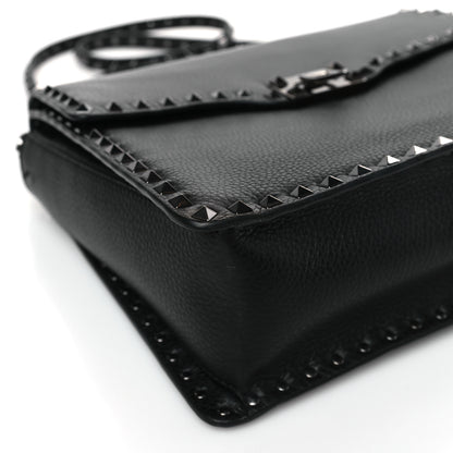 Valentino Garavani Grained Calfskin Rockstud Top Handle Flap Shoulder Bag Black 7 of 8