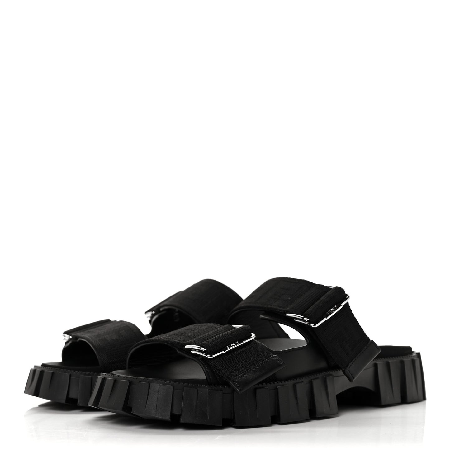 Fabric FF Mens Fendi Force Lug Sole Sandals 6 Black