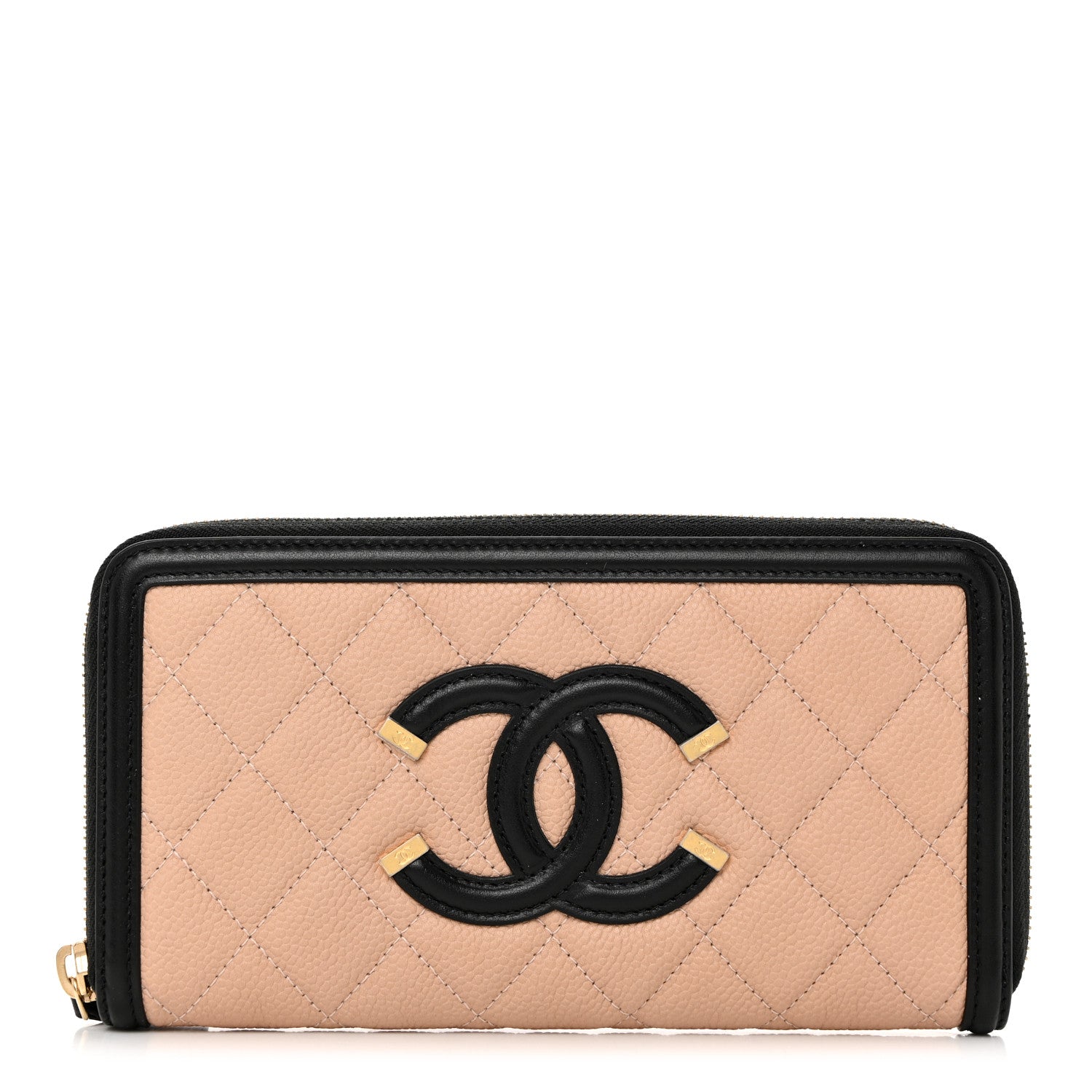 Chanel Caviar Quilted Filigree Zip Around Wallet Beige Black 1 of 8