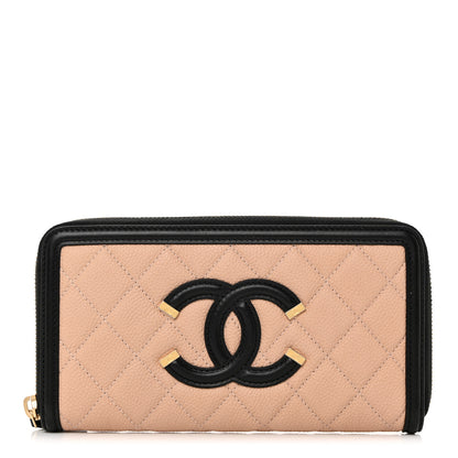 Chanel Caviar Quilted Filigree Zip Around Wallet Beige Black 1 of 8