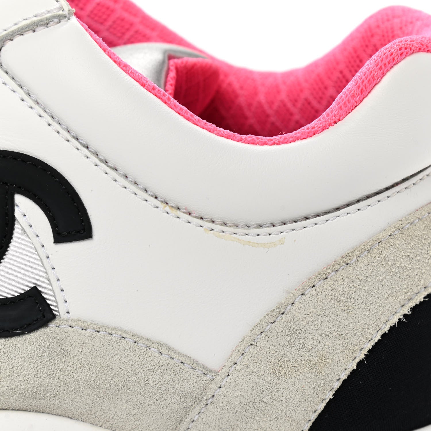 Chanel Calfskin Fabric Sneakers 40 White Silver Fluo Pink 10 of 14