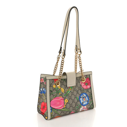 Gucci GG Supreme Monogram Flora Textured Calfskin Small Padlock Tote Beige Ebony Multicolor Mystic White 2 of 11