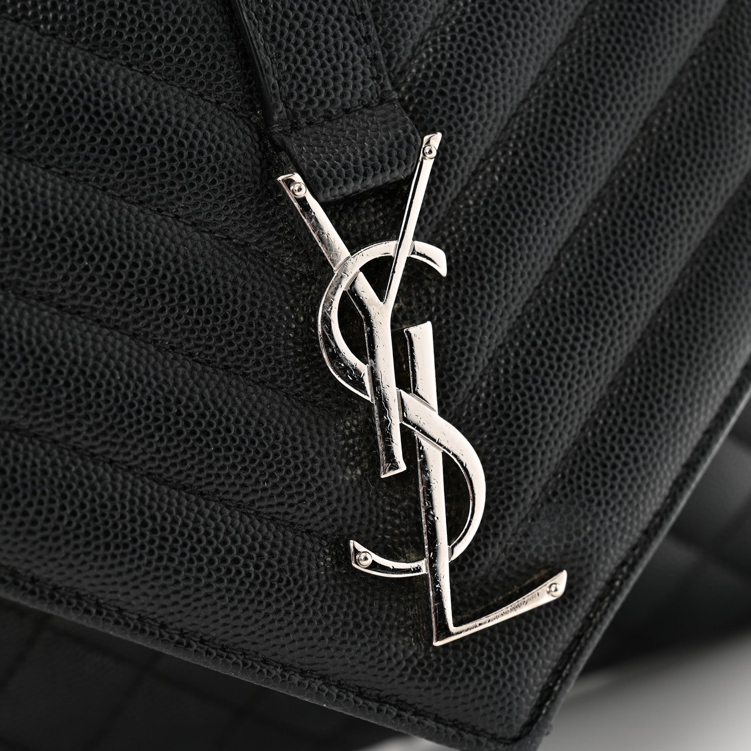 Saint Laurent Grain De Poudre Textured Mixed Matelasse Triquilt Medium Monogram Satchel Black 12 of 14