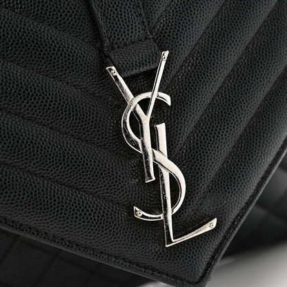 Saint Laurent Grain De Poudre Textured Mixed Matelasse Triquilt Medium Monogram Satchel Black 12 of 14