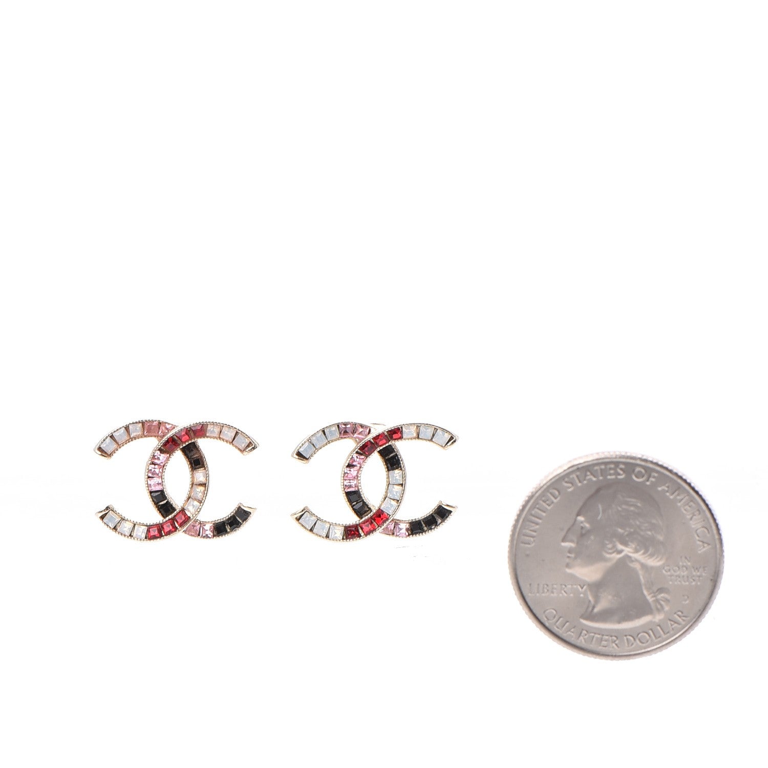 Chanel Crystal Baguette CC Earrings Gold Multicolor 2 of 6