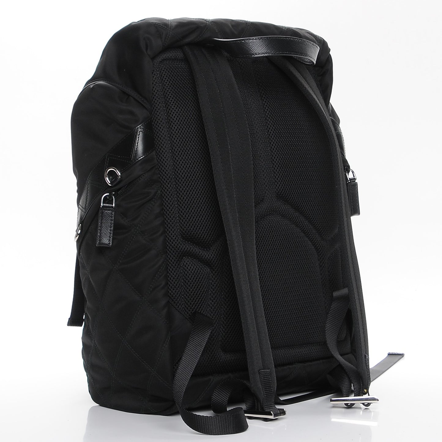 Nylon Impunturato Double Buckle Backpack Black