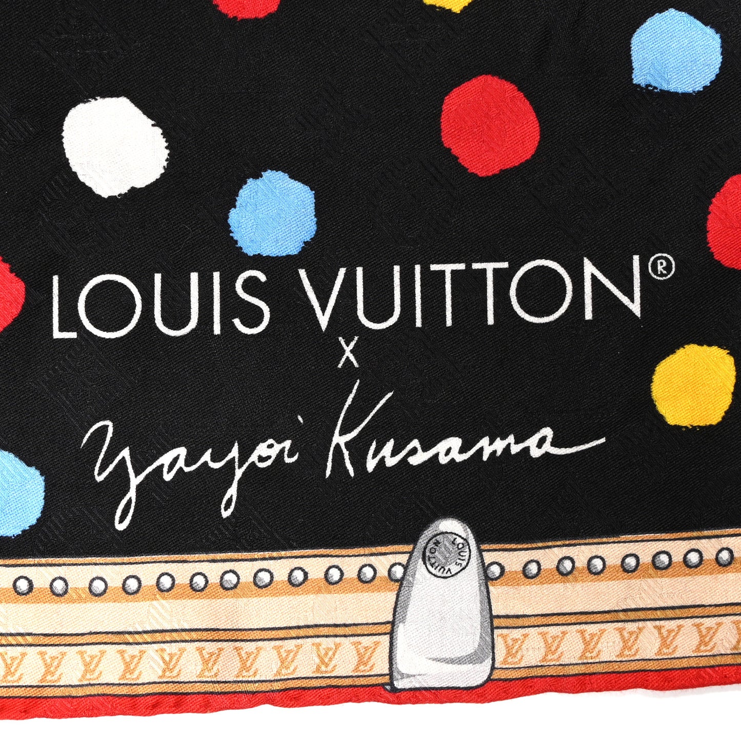 X Kusama Silk Wool Painted Dots Scarf Black Multi