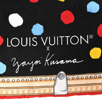 Louis Vuitton X Kusama Silk Wool Painted Dots Scarf Black Multi 2 of 4