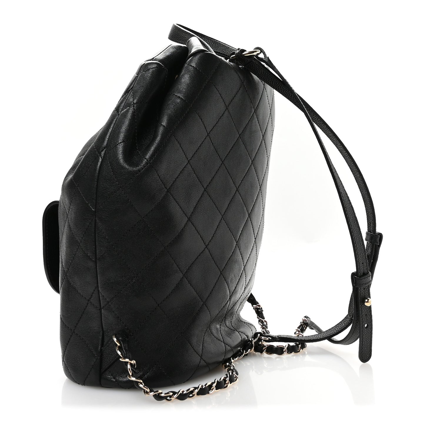 Sheepskin Caviar Quilted Daily Round Backpack Black