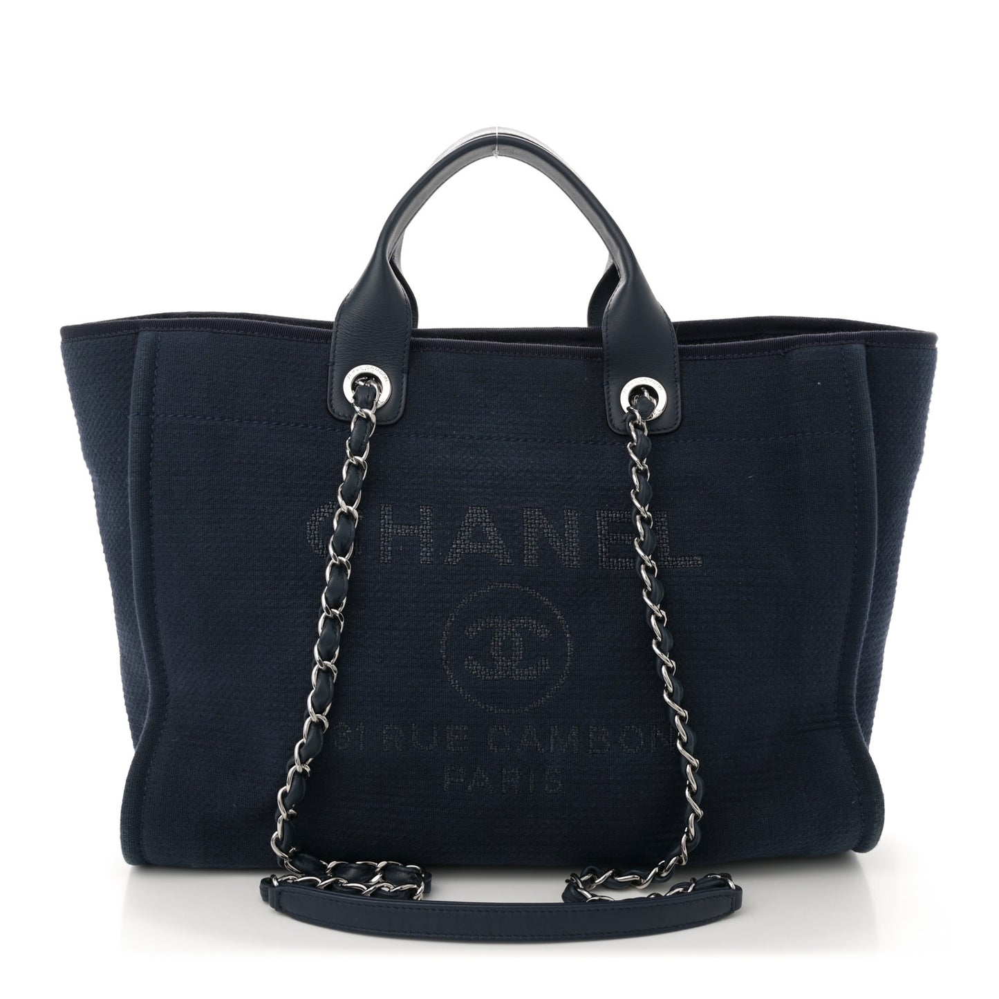 Mixed Fibers Calfskin Medium Deauville Tote Dark Blue