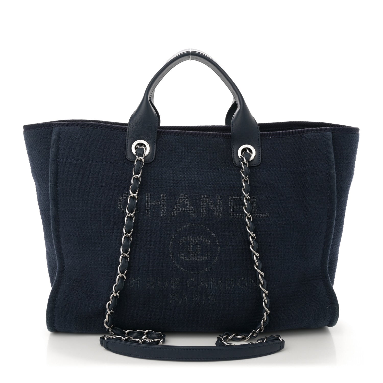 Chanel Mixed Fibers Calfskin Medium Deauville Tote Dark Blue 1 of 13