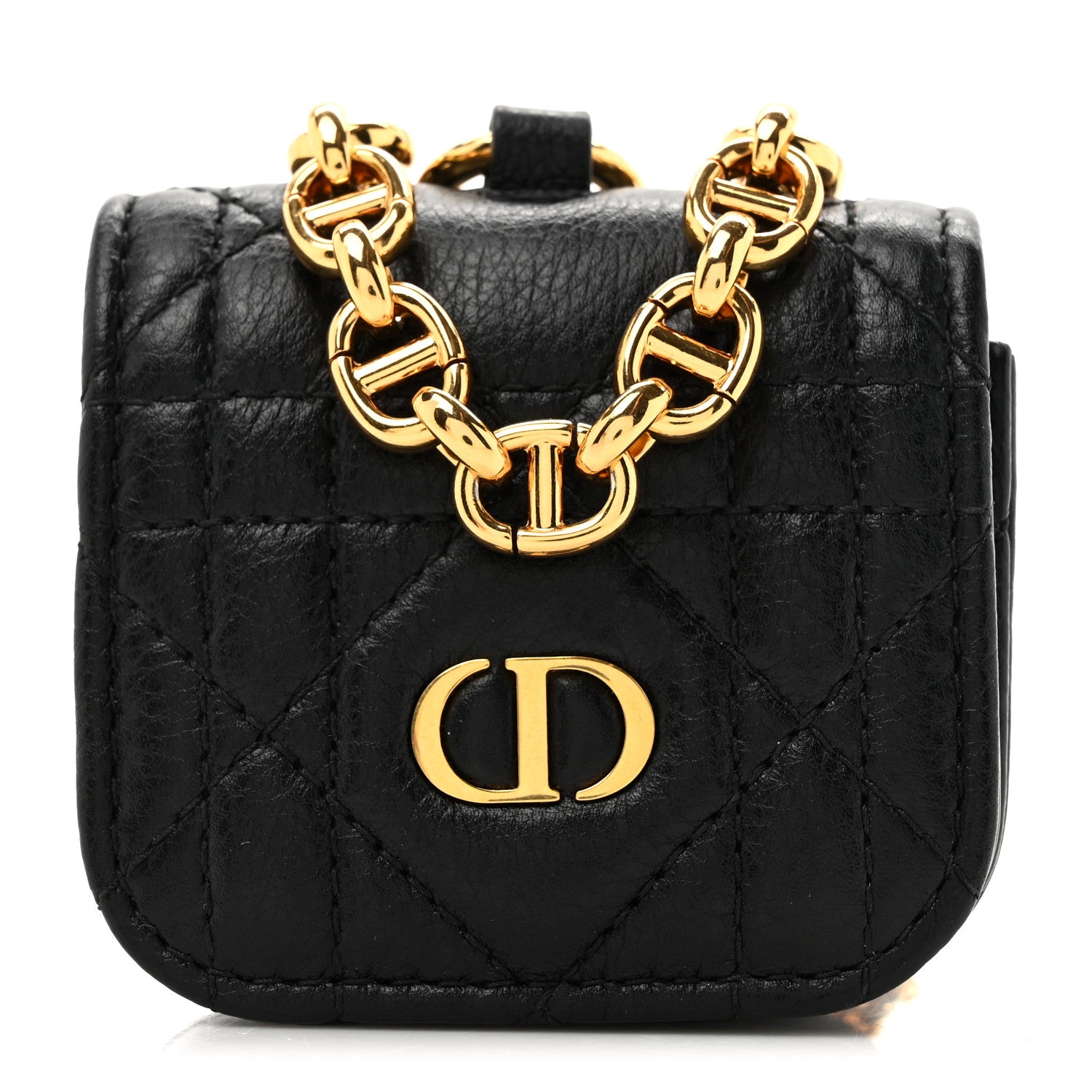 Christian Dior Supple Calfskin Cannage Caro Airpods Pro Case Necklace Black 1 of 10