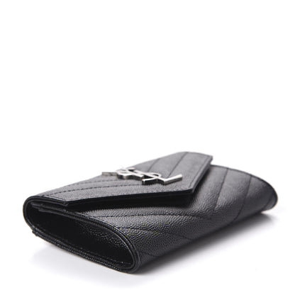 Saint Laurent Grain De Poudre Matelasse Chevron Small Monogram Envelope Wallet Black 4 of 8