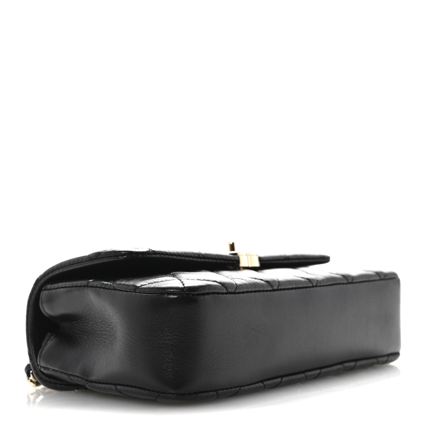 Lambskin Quilted Rectangular Phone Holder Clutch With Chain Black