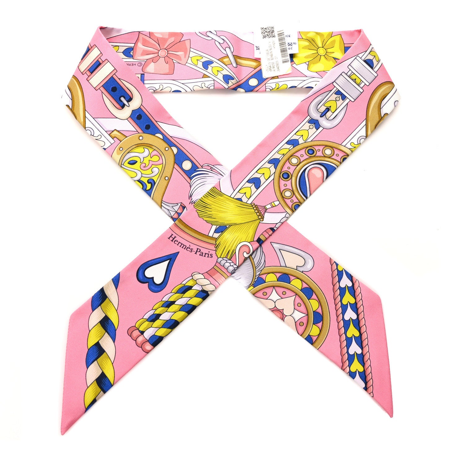Hermes Silk Harnais De Coeur Twilly Rose Bonbon Blue 1 of 4