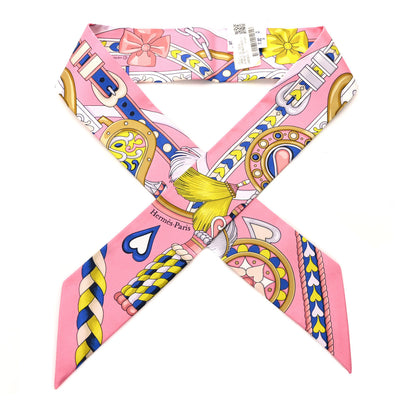 Hermes Silk Harnais De Coeur Twilly Rose Bonbon Blue 1 of 4