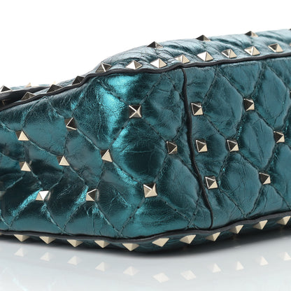 Valentino Garavani Metallic Wrinkled Lambskin Medium Rockstud Spike Shoulder Bag Peacock 7 of 11