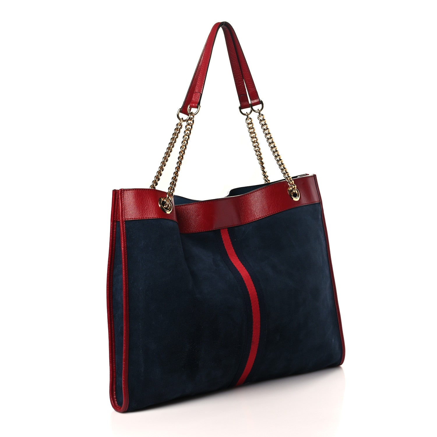 Gucci Suede Calfskin Large Rajah Chain Tote New Blue Romantic Cherry 4 of 10