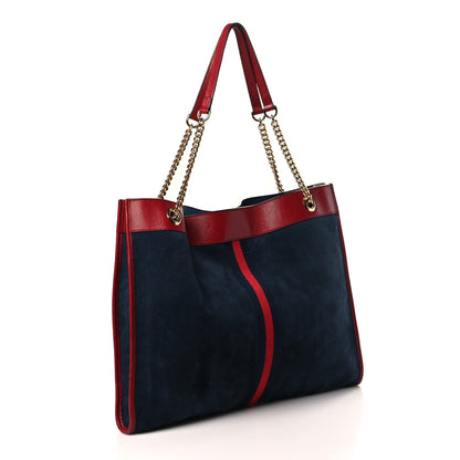 Gucci Suede Calfskin Large Rajah Chain Tote New Blue Romantic Cherry 4 of 10
