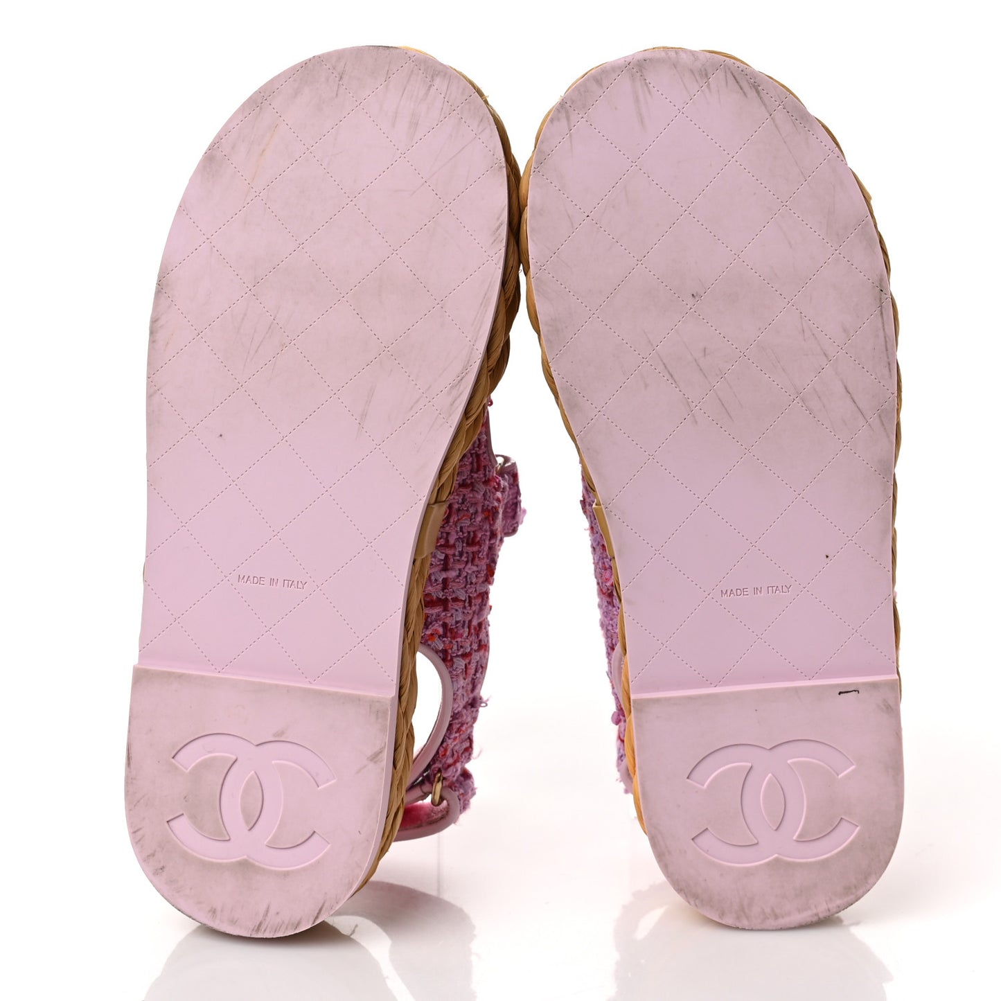 Tweed Patent Calfskin Velcro Dad Sandals 37.5 Pink Multicolor