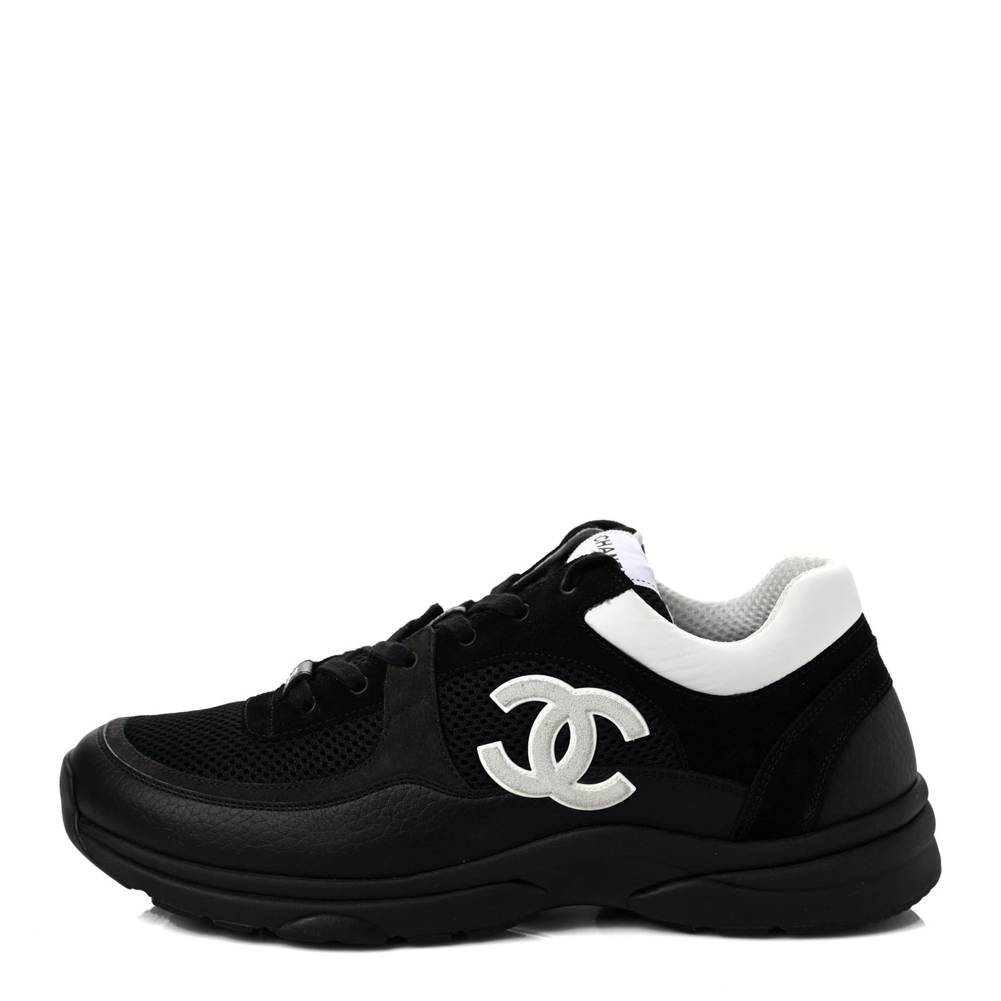 Mesh Suede Calfskin Grained Calfskin Mens CC Sneakers 45 Black White