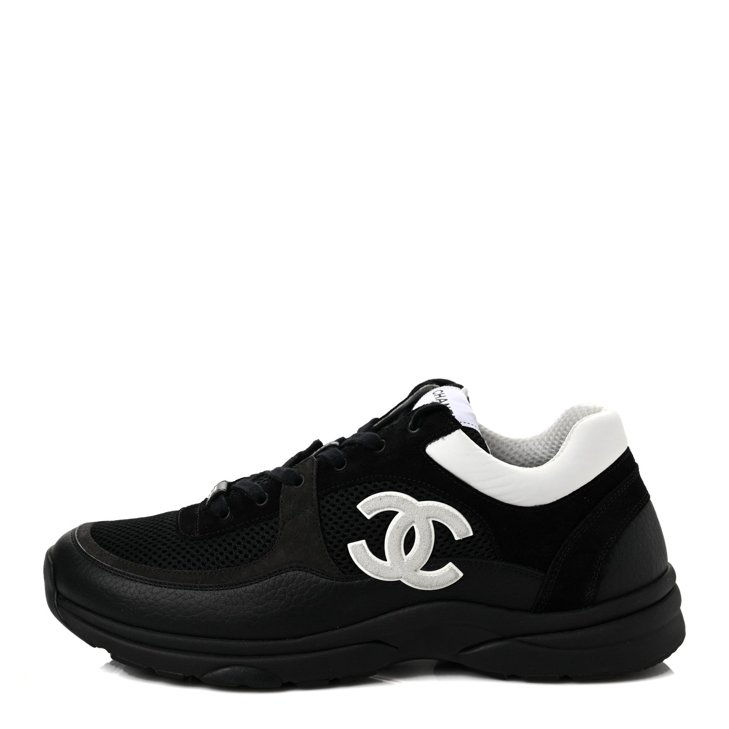 Chanel Mesh Suede Calfskin Grained Calfskin Mens CC Sneakers 45 Black White 1 of 7