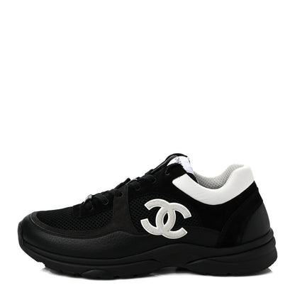 Chanel Mesh Suede Calfskin Grained Calfskin Mens CC Sneakers 45 Black White 1 of 7