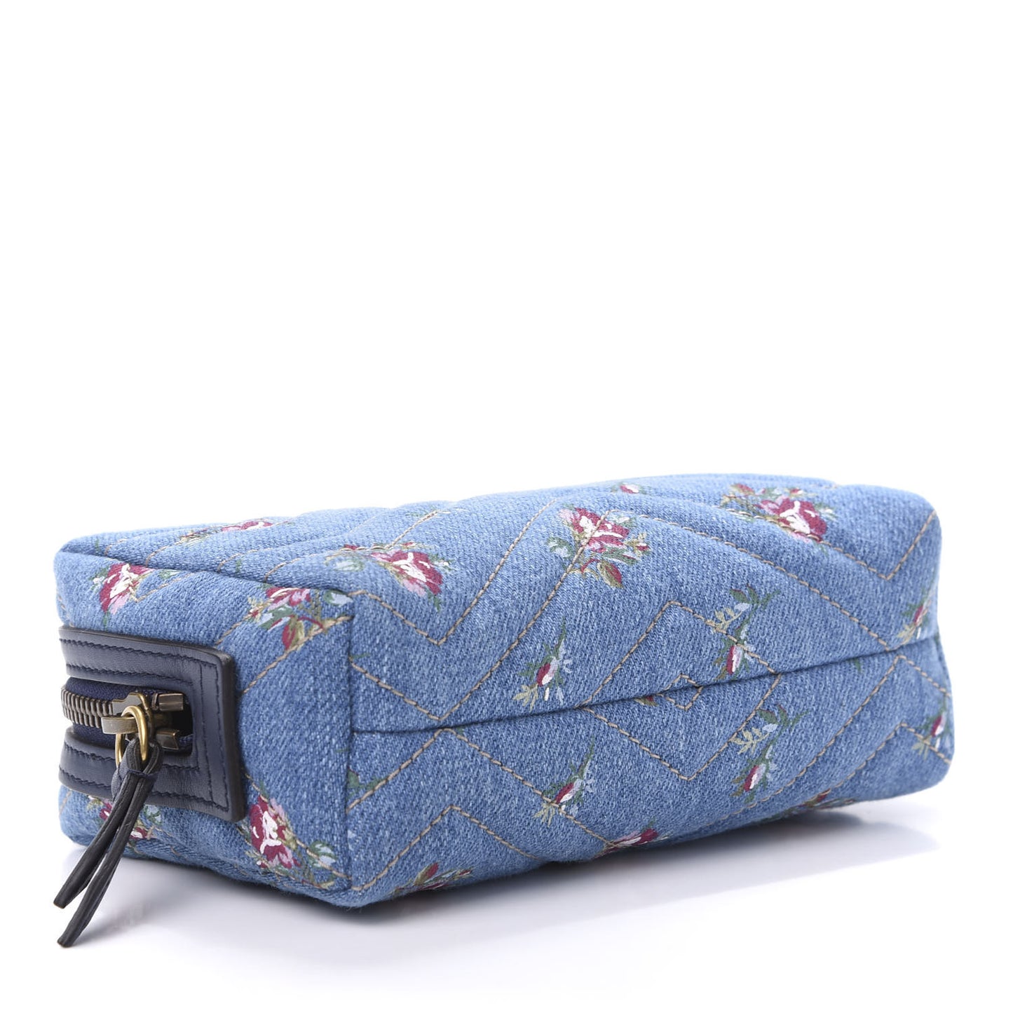 Denim Matelasse Flora GG Marmont Cosmetic Case Blue