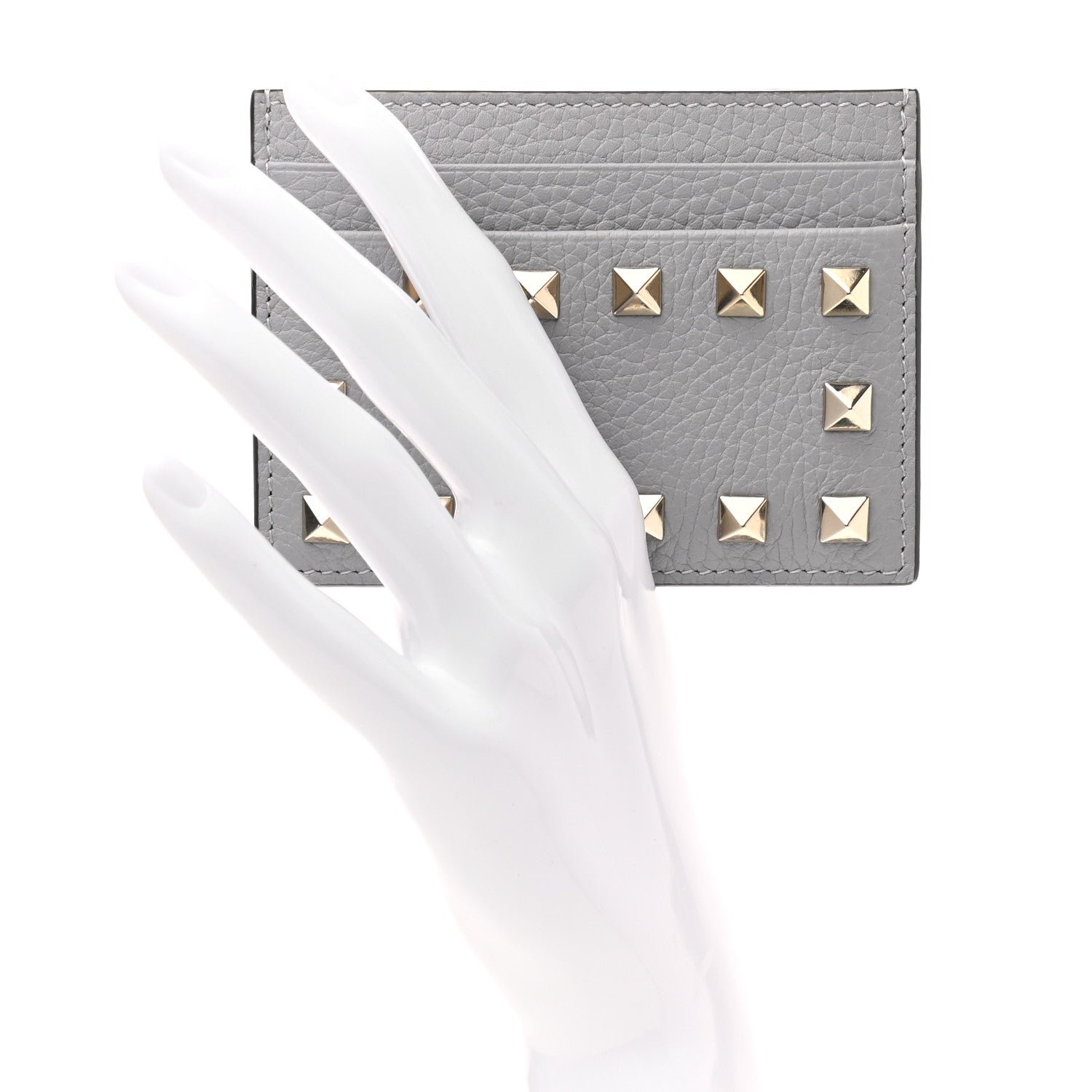 Valentino Garavani Pebbled Calfskin Rockstud Card Holder Grey 2 of 7