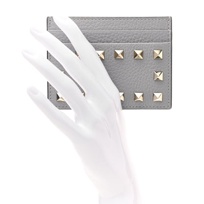 Valentino Garavani Pebbled Calfskin Rockstud Card Holder Grey 2 of 7