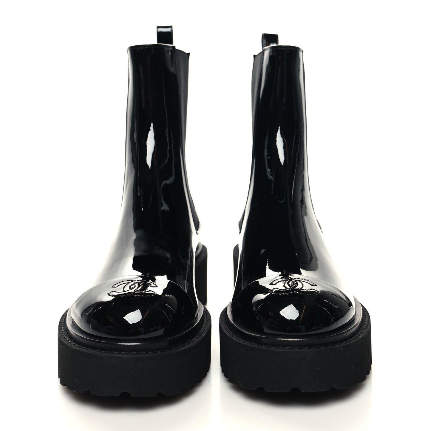 Patent Cap Toe Short Boots 38 Black
