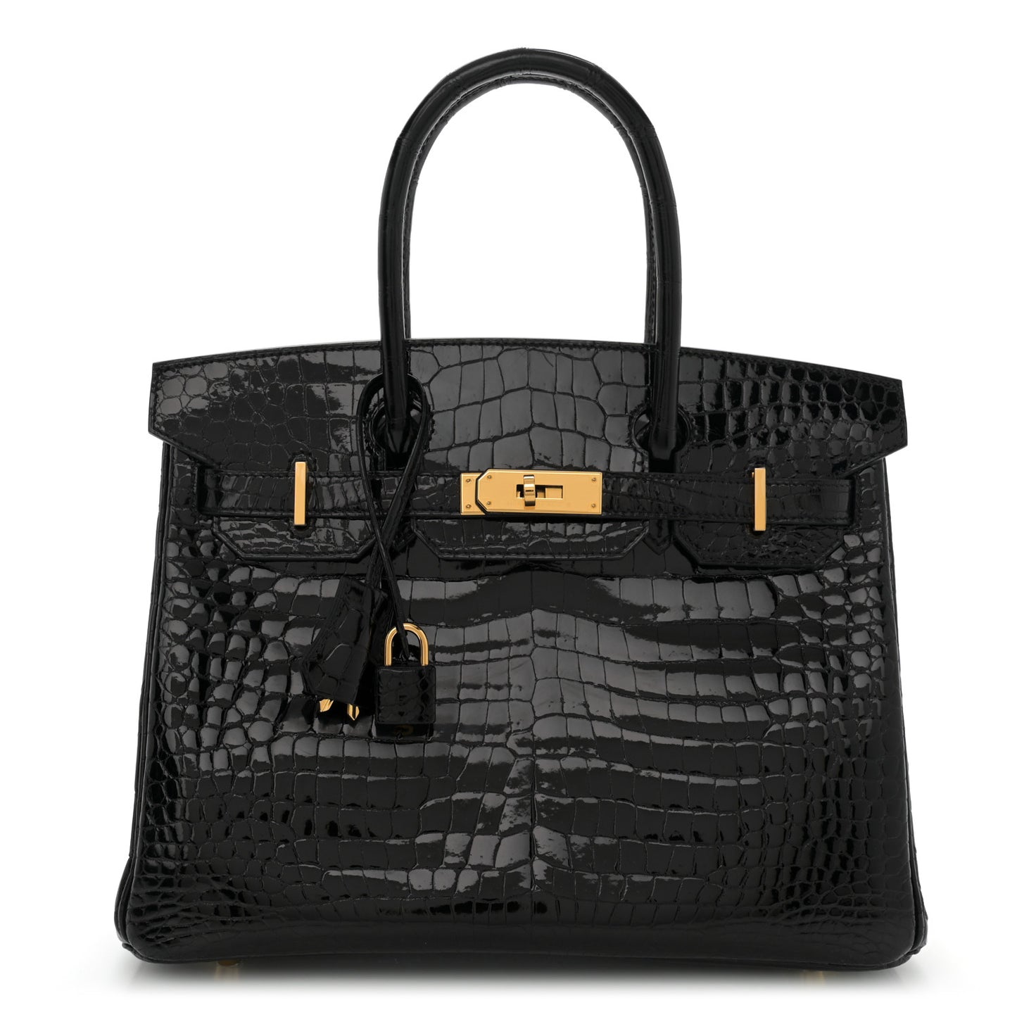 Shiny Porosus Crocodile Birkin 30 Black