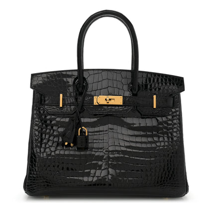 Hermes Shiny Porosus Crocodile Birkin 30 Black 1 of 13