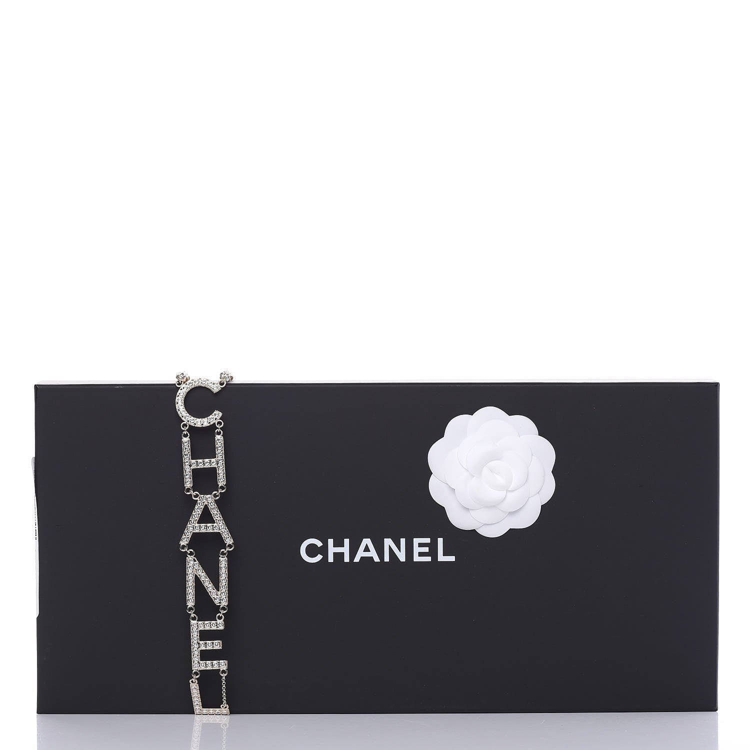 Chanel Metal Crystal Cha-Nel Logo Necklace Gold 6 of 6