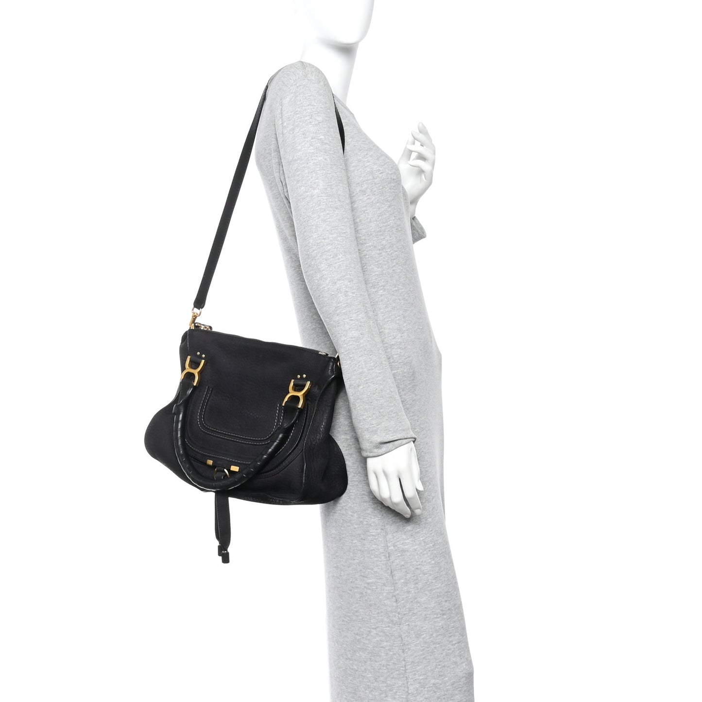 Nubuck Calfskin Medium Marcie Satchel Black